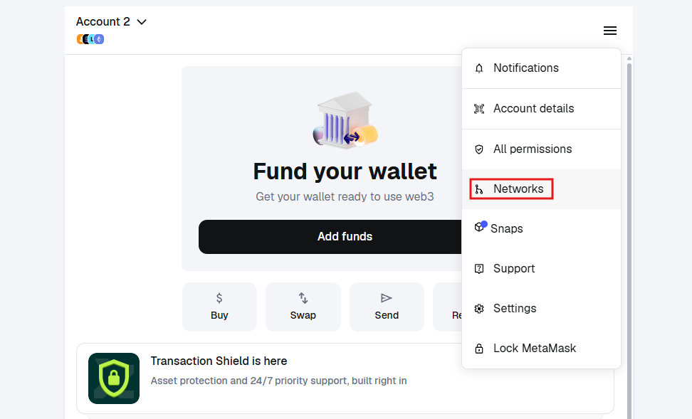 Open networks in MetaMask