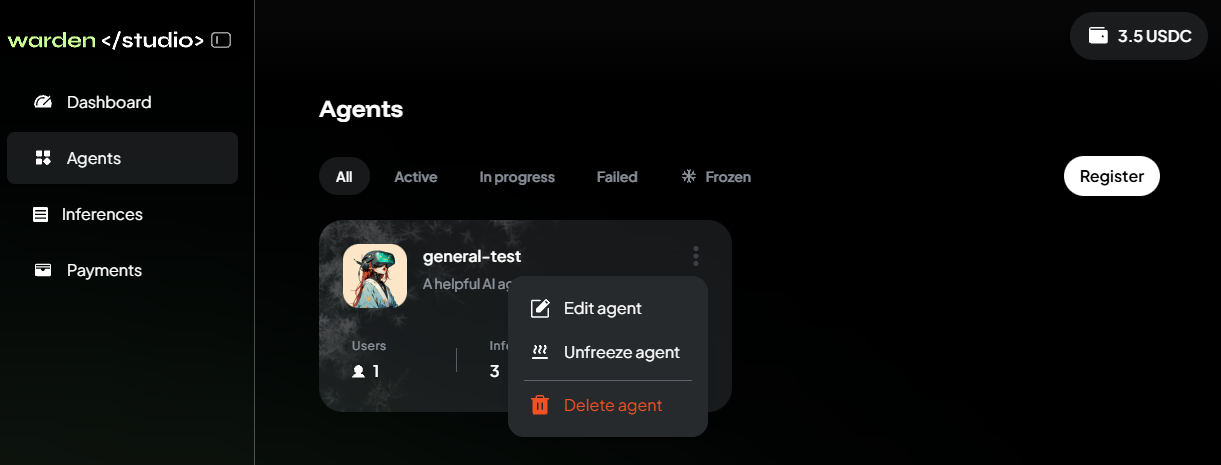 Manage an Agent in Warden Studio